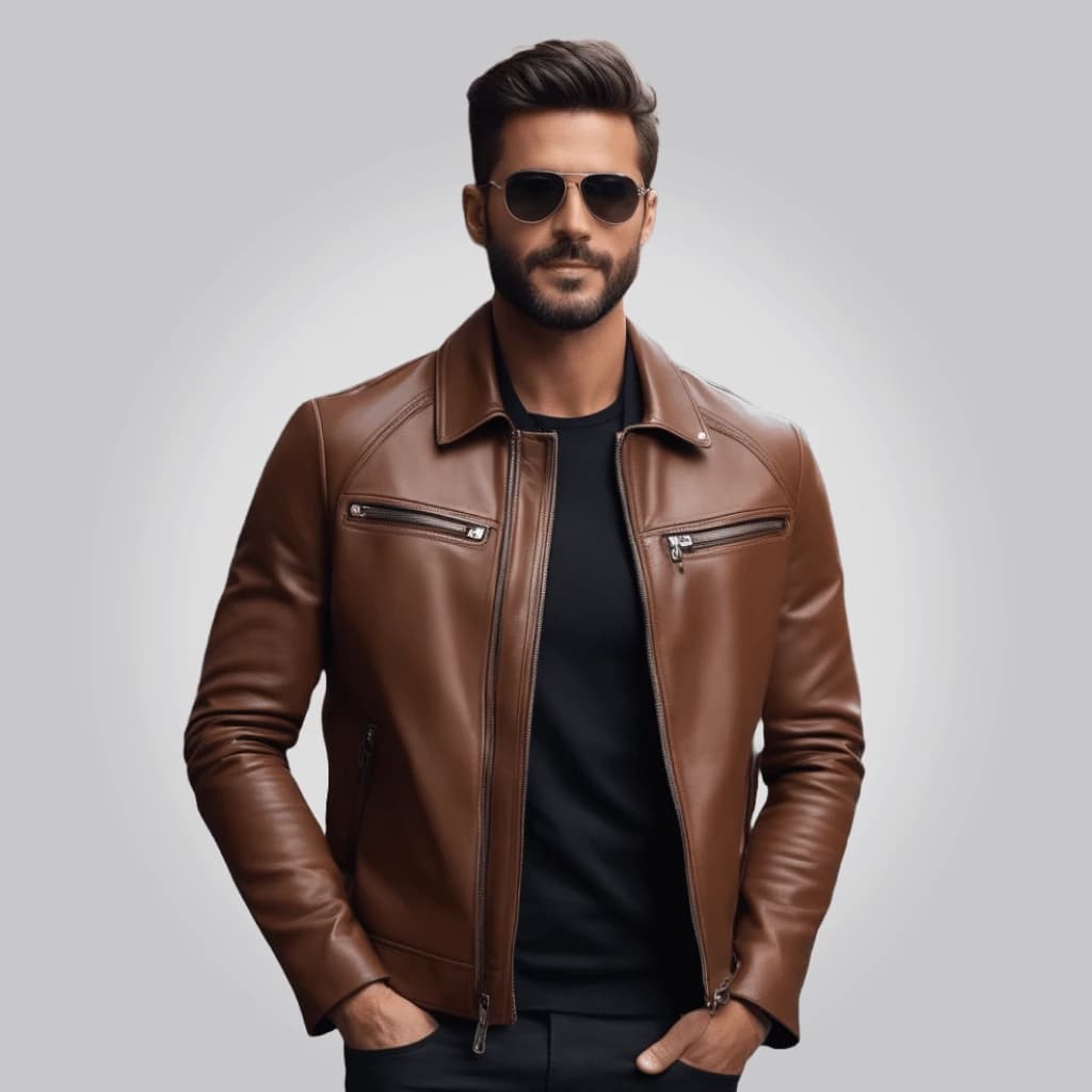 EarthTone Men's Classic Brown Leather Jacket